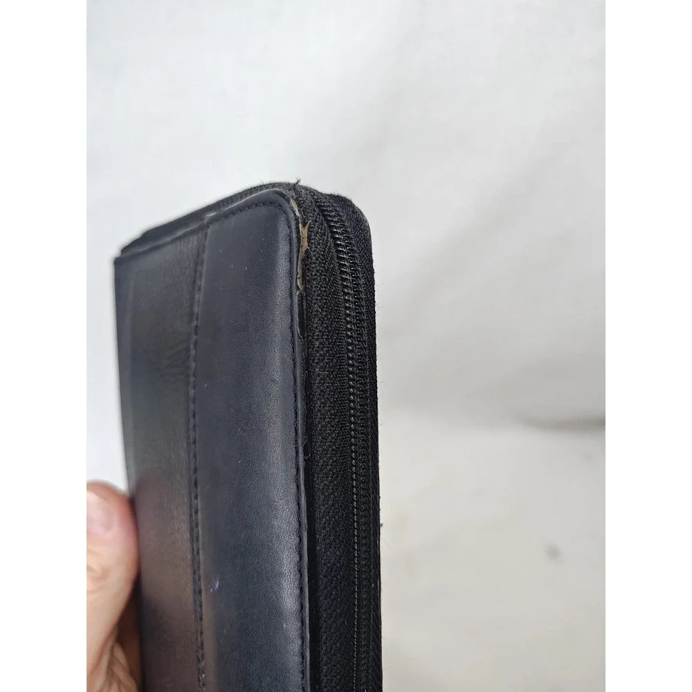 COACH‎ Vintage Black Pebbled Leather Zip Around Long Wallet Organizer ID Window
